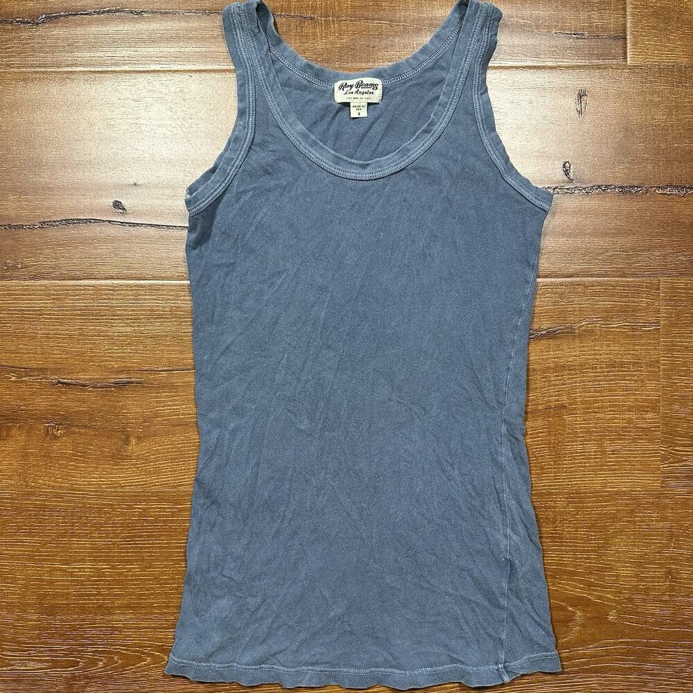 Ray Beams Tank Top Womens 2 Gray Acid Wash Round Neck Cotton USA Made Retro Alt